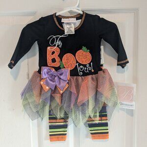 NWT Bonnie Baby Girl's Black Fa-BOO-lous Halloween Legging Set, 3-6 mos